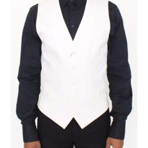 White Cotton Silk Blend Dress Vest 44 IT Men