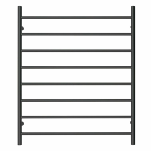 Premium Matte Black Heated Towel Rack - 8 Bars  Round Design  AU Standard  1000x850mm Wide