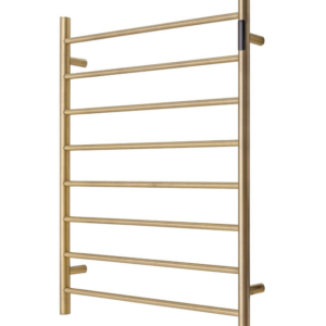 Premium Brushed Gold Heated Towel Rack with LED control- 8 Bars  Round Design  AU Standard  1000x850mm Wide