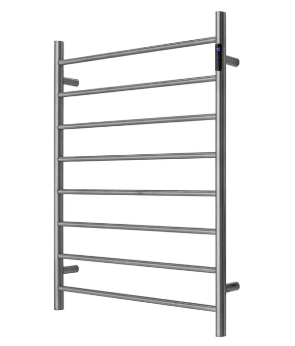 Premium Gunmetal Heated Towel Rack with LED control - 8 Bars  Round Design  AU Standard  1000x850mm Wide