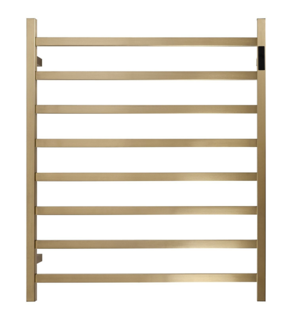 Premium Brushed Gold Heated Towel Rack With LED control- 8 Bars  Square Design  AU Standard  1000x850mm Wide