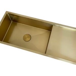 2024 Brushed brass gold single long bowl drainer stainless steel 304 kitchen sink