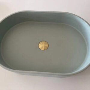 Ultra Modern Concrete Cement Wash Basin Counter Top Matte Mint Green Oval Basin