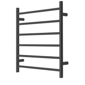 Premium Matte Black Heated Towel Rack - 6 Bars  Round Design  AU Standard  650x620mm Wide