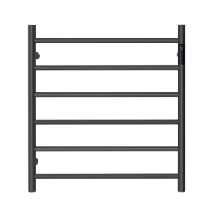 Premium Matte Black Heated Towel Rack with LED control- 6 Bars  Round Design  AU Standard  650x620mm Wide