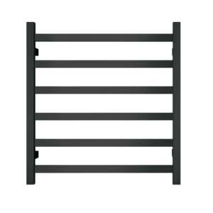 Premium Matte Black Heated Towel Rack - 6 Bars  Square Design  AU Standard  650x620mm Wide