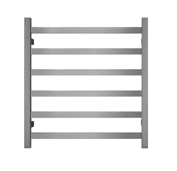 Premium Brushed Nickel Heated Towel Rack - 6 Bars  Square Design  AU Standard  650x620mm Wide