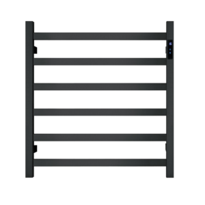 Premium Matte Black Heated Towel Rack with LED control- 6 Bars  Square Design  AU Standard  650x620mm Wide