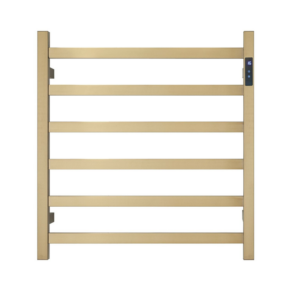 Premium Brushed Gold Heated Towel Rack with LED control- 6 Bars  Square Design  AU Standard  650x620mm Wide