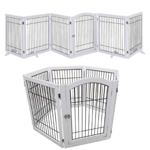 Wooden Dog Pen and Six Panel Pet Gate  White