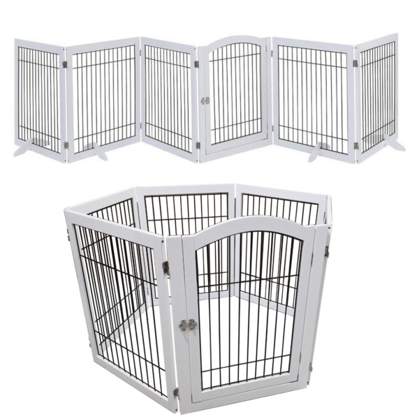 Wooden Dog Pen and Six Panel Pet Gate  White