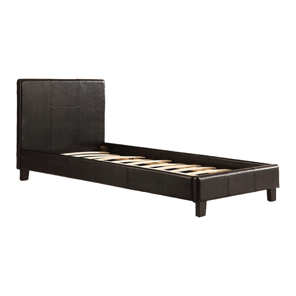 Single Bed Frame PU Leather Padded Headboard Sturdy Black 190x100cm