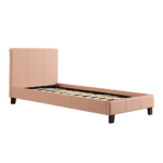 Single Bed Frame PU Leather Pink Sturdy Wooden Slats 190x100cm