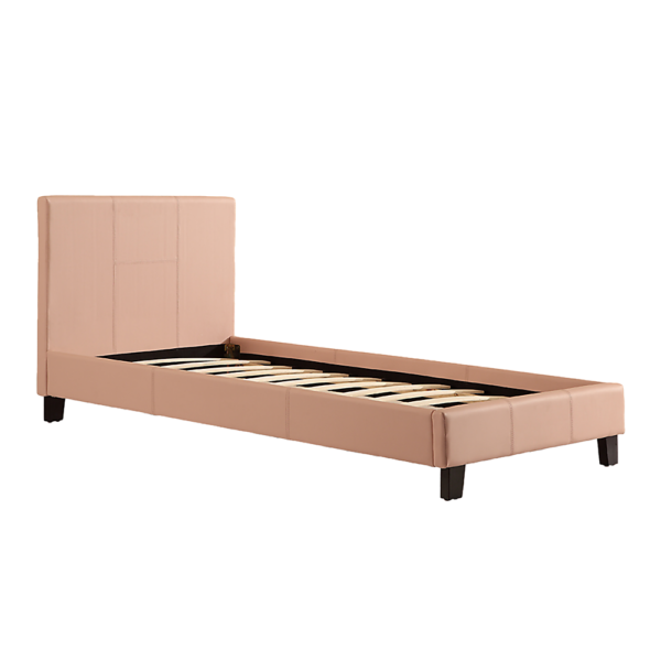 Single Bed Frame PU Leather Pink Sturdy Wooden Slats 190x100cm