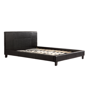 Double Bed Frame PU Leather Black Modern Sturdy Wood Slats 190x140cm