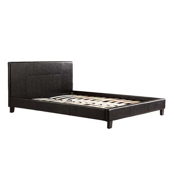 Double Bed Frame PU Leather Black Modern Sturdy Wood Slats 190x140cm