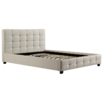 Double Bed Frame PU Leather Button Tufted Headboard Sturdy White 190x147cm