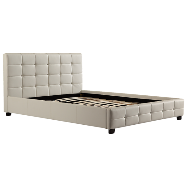 Double Bed Frame PU Leather Button Tufted Headboard Sturdy White 190x147cm