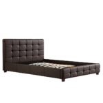 Double Bed Frame Deluxe Button Tufted Headboard Brown PU Leather 137x187cm