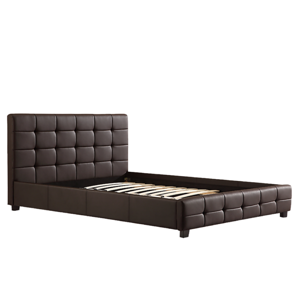 Double Bed Frame Deluxe Button Tufted Headboard Brown PU Leather 137x187cm