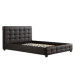 Double Bed Frame PU Leather Button Tufted Headboard Sturdy Wood Black 190x147cm