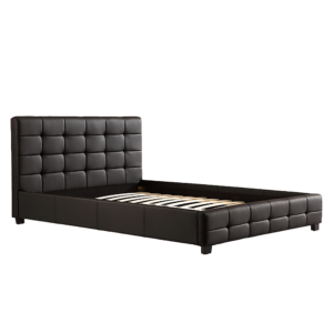 Double Bed Frame PU Leather Button Tufted Headboard Sturdy Wood Black 190x147cm