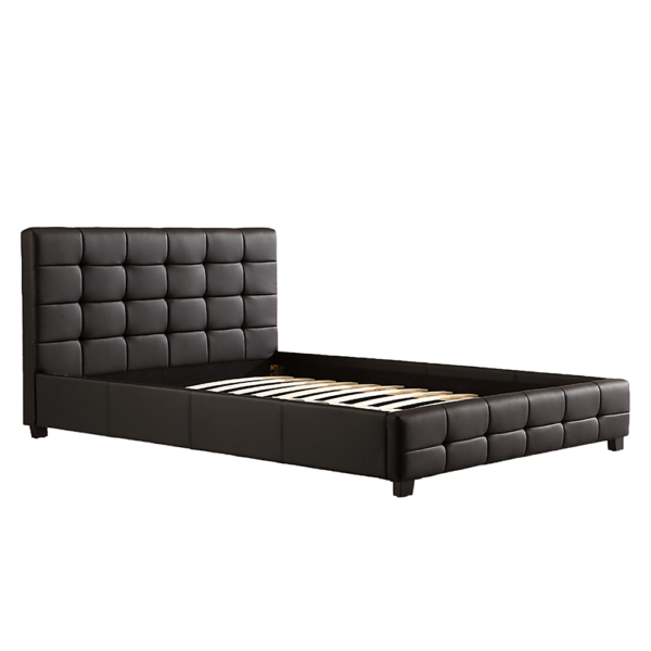 Double Bed Frame PU Leather Button Tufted Headboard Sturdy Wood Black 190x147cm