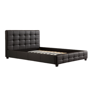 Queen Bed Frame Tufted Headboard PU Leather Durable 153x203cm Black