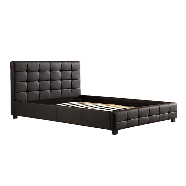 Queen Bed Frame Tufted Headboard PU Leather Durable 153x203cm Black