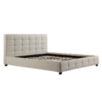 King Size Bed Frame White PU Leather Tufted Headboard 183x203cm