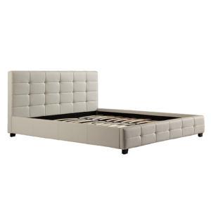 King Size Bed Frame White PU Leather Tufted Headboard 183x203cm