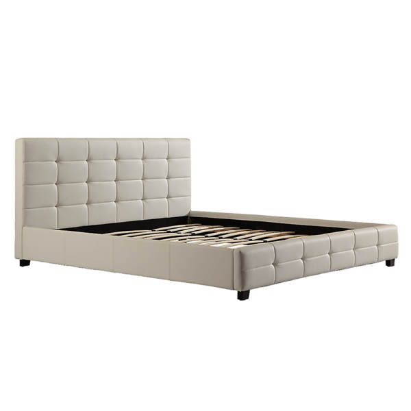 King Size Bed Frame White PU Leather Tufted Headboard 183x203cm