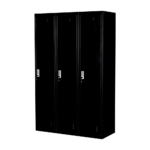 3 Door Metal Storage Locker 180x114x45cm Black Ventilated with Lock & Key