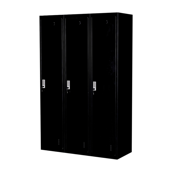 3 Door Metal Storage Locker 180x114x45cm Black Ventilated with Lock & Key