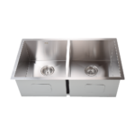 Stainless Steel Double Sink 820x457mm Handcrafted Undermount Topmount with Waste