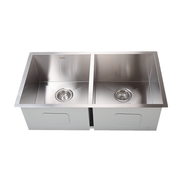 Stainless Steel Double Sink 820x457mm Handcrafted Undermount Topmount with Waste