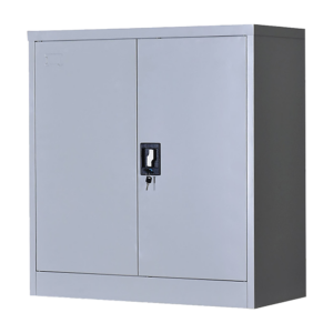 Lockable Metal Storage Cabinet 2 Door 2 Shelf Office Gym 90x85x40cm Grey