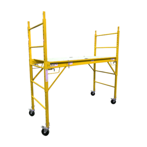 Mobile Scaffold Ladder 450KG Load 1.8m Adjustable Height Safety Locks Yellow