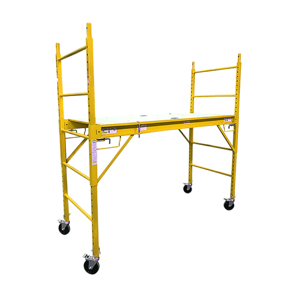 Mobile Scaffold Ladder 450KG Load 1.8m Adjustable Height Safety Locks Yellow