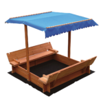 Kids Wooden Sandpit with UV Protected Canopy Foldable Seats 120x120cm Outdoor