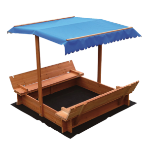 Kids Wooden Sandpit with UV Protected Canopy Foldable Seats 120x120cm Outdoor