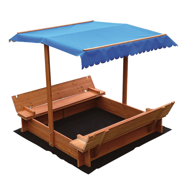 Kids Wooden Sandpit with UV Protected Canopy Foldable Seats 120x120cm Outdoor