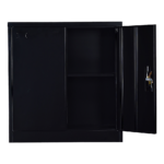 Lockable Steel Storage Cabinet 2 Door Shelves Office Gym 90x85x40cm Black