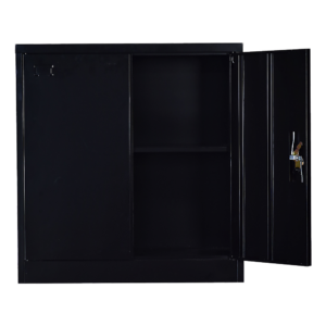 Lockable Steel Storage Cabinet 2 Door Shelves Office Gym 90x85x40cm Black