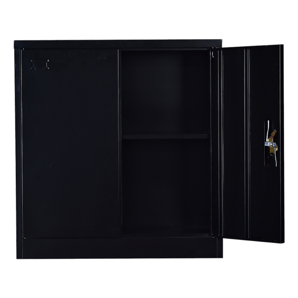 Lockable Steel Storage Cabinet 2 Door Shelves Office Gym 90x85x40cm Black