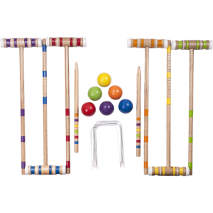 6 Player Croquet Set Classic Lawn Game Color Coded Mallets Steel Wickets