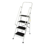 4 Step Ladder Foldable Steel Non Slip Rubber Steps Dual Handrails Lightweight