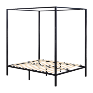 Double Bed Frame Four Poster Modern Black Metal 137x187cm 300kg Capacity