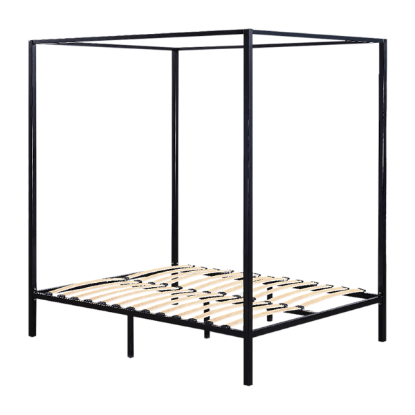 Double Bed Frame Four Poster Modern Black Metal 137x187cm 300kg Capacity