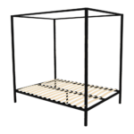 Queen Size Black Four Poster Bed Frame Modern Metal 300kg Capacity